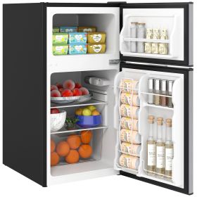 3.2 Cu.Ft Double Door Mini Fridge with Freezer Adjustable Shelf Thermostat Reversible Door Black