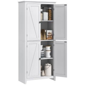 72" Kitchen Pantry Cabinet Freestanding 4-Door Organizer with Adjustable Shelves White