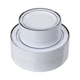 VEVOR Plastic Disposable Plates, 350 Pcs Plastic Dinnerware Set, Include 50 Dinner Plates, 50 Dessert Plates, 50 Pre-Rolled Napkins, 50 Forks