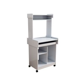 Microwave Cart Coffee Station Computer Cart on locking castors hutch gliding shelf White color