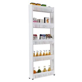 5 Tier Mobile Shelving Unit Organizer Slide Out Storage Tower Slim Storage Tower Rack with Wheels Pull Out Pantry Shelves Cart for Kitchen Bath R