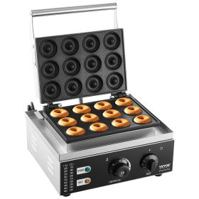 VEVOR Electric Donut Maker, 1550W Commercial Doughnut Machine with Non-stick Surface, 12 Hole Double-Sided Heating Waffle Machine Makes 12 Doughn