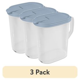 (3 pack) 1 Gallon Pitcher, Clear Plastic, Flip-top Spout, Light Blue