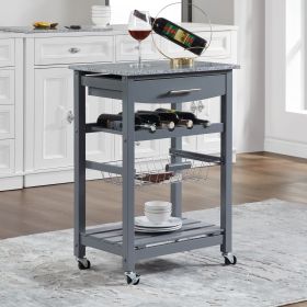 Mobile Rolling Kitchen Island Trolley Serving Cart with Underneath Drawer & Slide-Out Wire Storage Basket