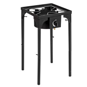 Outdoor Camp Stove High Pressure Propane Gas Cooker Portable Cast Iron Patio Cooking Burner Single Burner 75000-BTU (Option: Black)